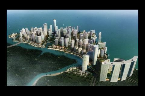 A masterplan image of the Shams Abu Dhabi suburb on Al-Reem Island, designed by 